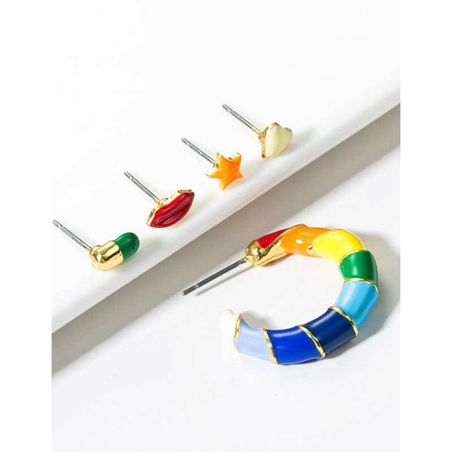 LRC Anting Tusuk Fashion Color Painted Oil Rainbow Earrings Set D07527