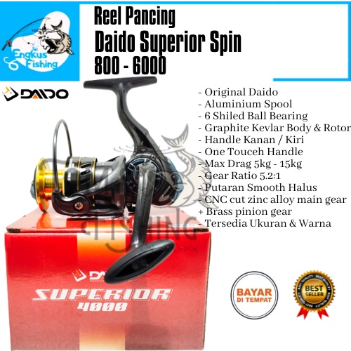 Reel Pancing Daido Superior 800 - 6000 (6 Bearing) Aluminium Spool Murah - Engkus Fishing