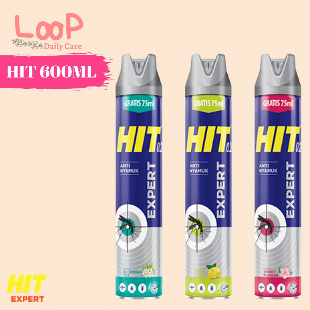 ♂️LooP♀️ HIT Expert Semprot Spray anti nyamuk 600 ml + 75 ml free Citrus, Blooming Tea, Sweet Flower