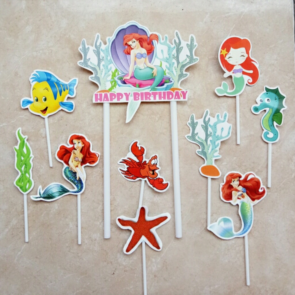 satu set cake topper hiasan kue ulang tahun karakter ariel mermaid ARIEL MERMAID