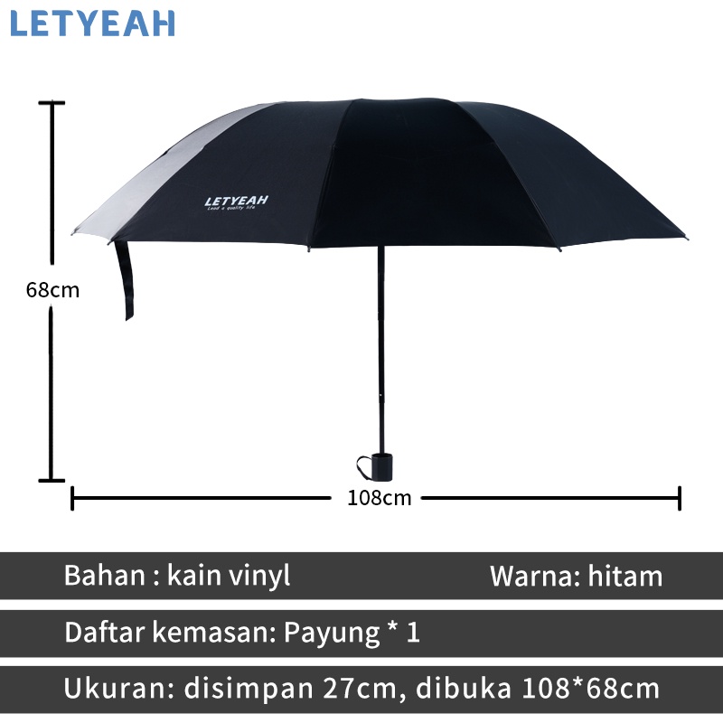 letyeah 10 tulang Payung lipat jumbo kokoh anti uv tahan angin dan hujan /payung lipat bisnis hitam