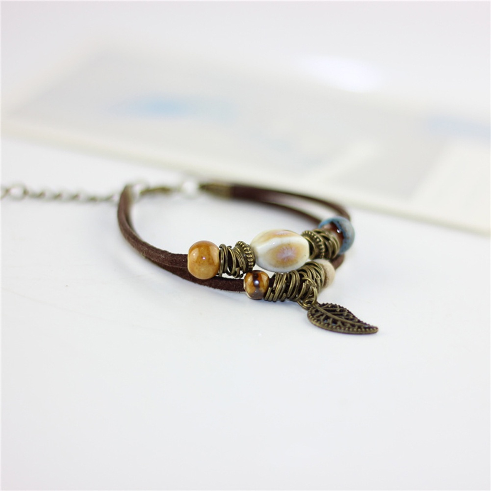 Hu Hu Hu Hu Hu Alat Bantu Pasang Kacamata♡ Gelang Tali Kulit Imitasi Dua Lapis Dengan Manikmanik Keramik Untuk Wanita