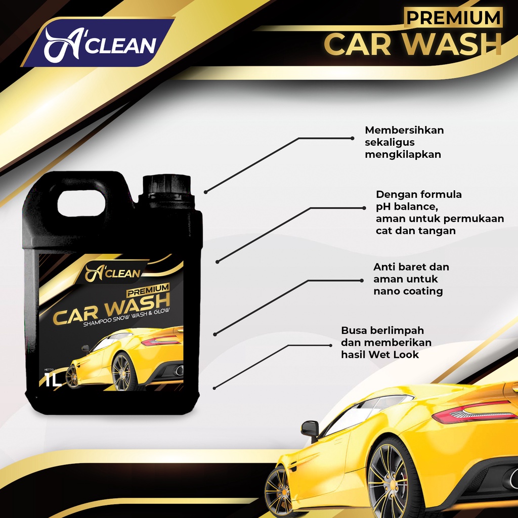 Shampoo PREMIUM Sabun Cuci Mobil &amp; Motor 1L / Car Wash / Wash &amp; Wax Konsentrat / A Clean / Snow Wash