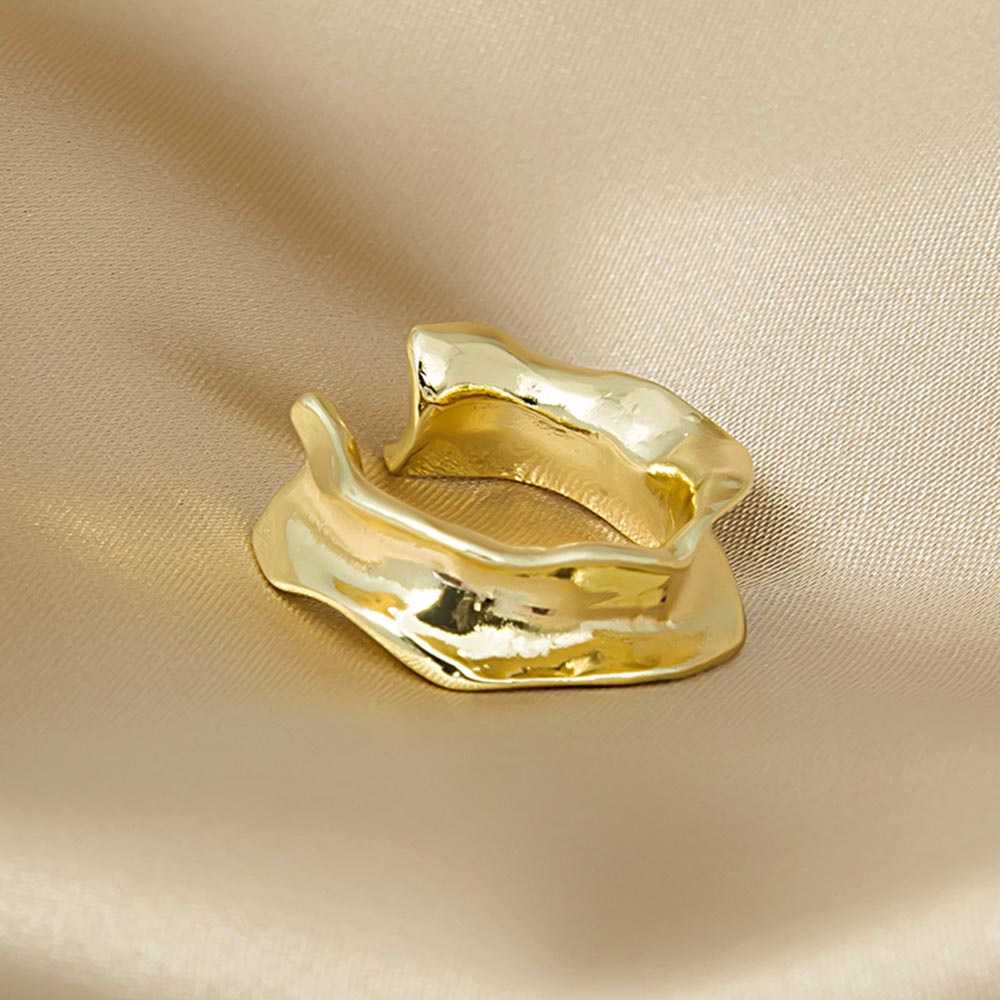 Cincin Model Terbuka Bahan Metal Warna Goldsilver Desain Geometri Asimetris Adjustable Untuk Wanita