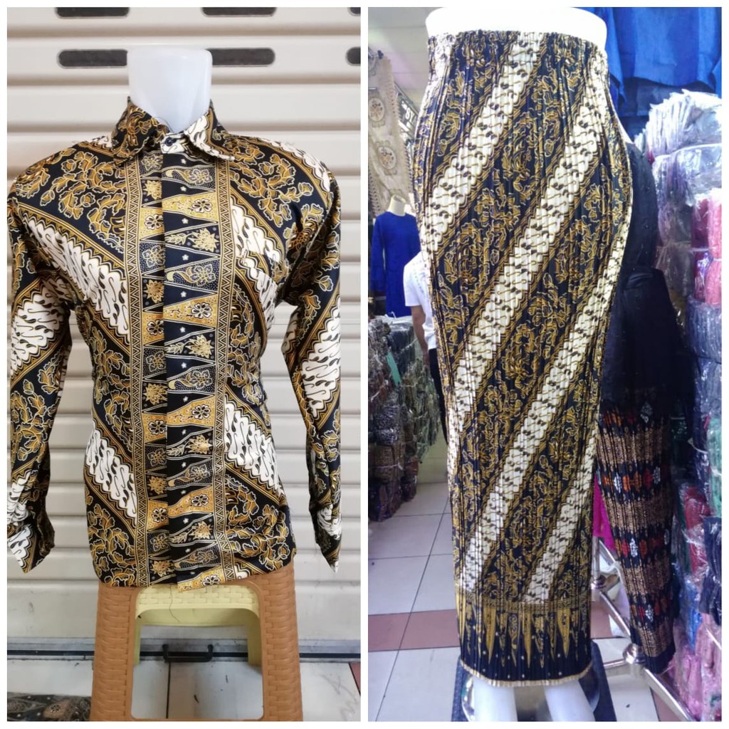 Setelan Couple Kemeja Batik Pria Panjang Dan Bawahan Kebaya Rok Plisket Wanita (3)