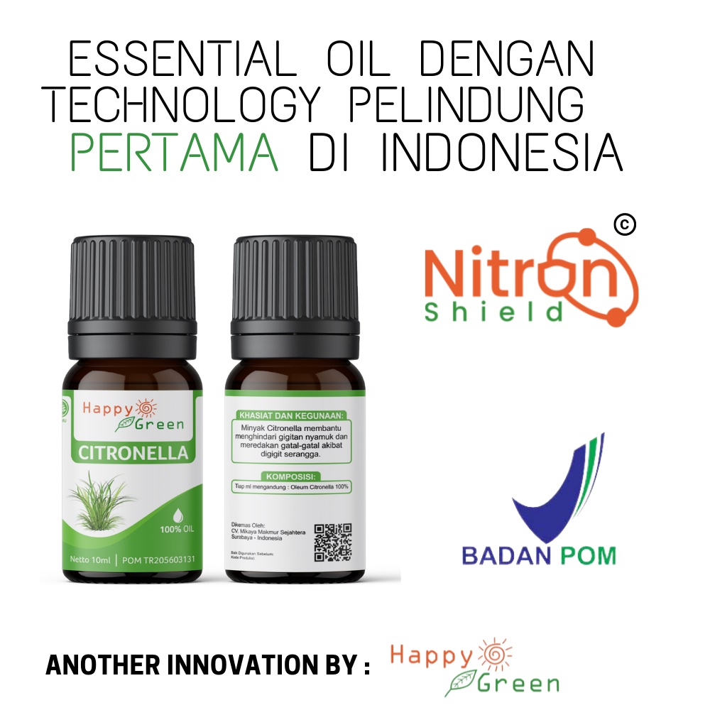 BPOM Happy Green Citronella Essential Oil - Atsiri Sereh Wangi 100% Pure Murni Garansi Uang Kembali