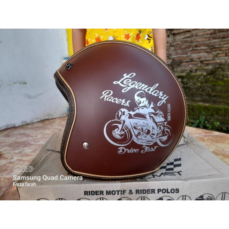 helm bogo semi kulit coklat doff terlaris