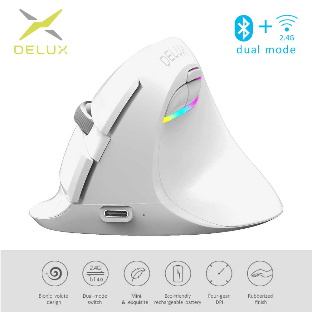 Mouse Delux M618 Mini Bluetooth Wireless Dual Mode Vertical Mouse