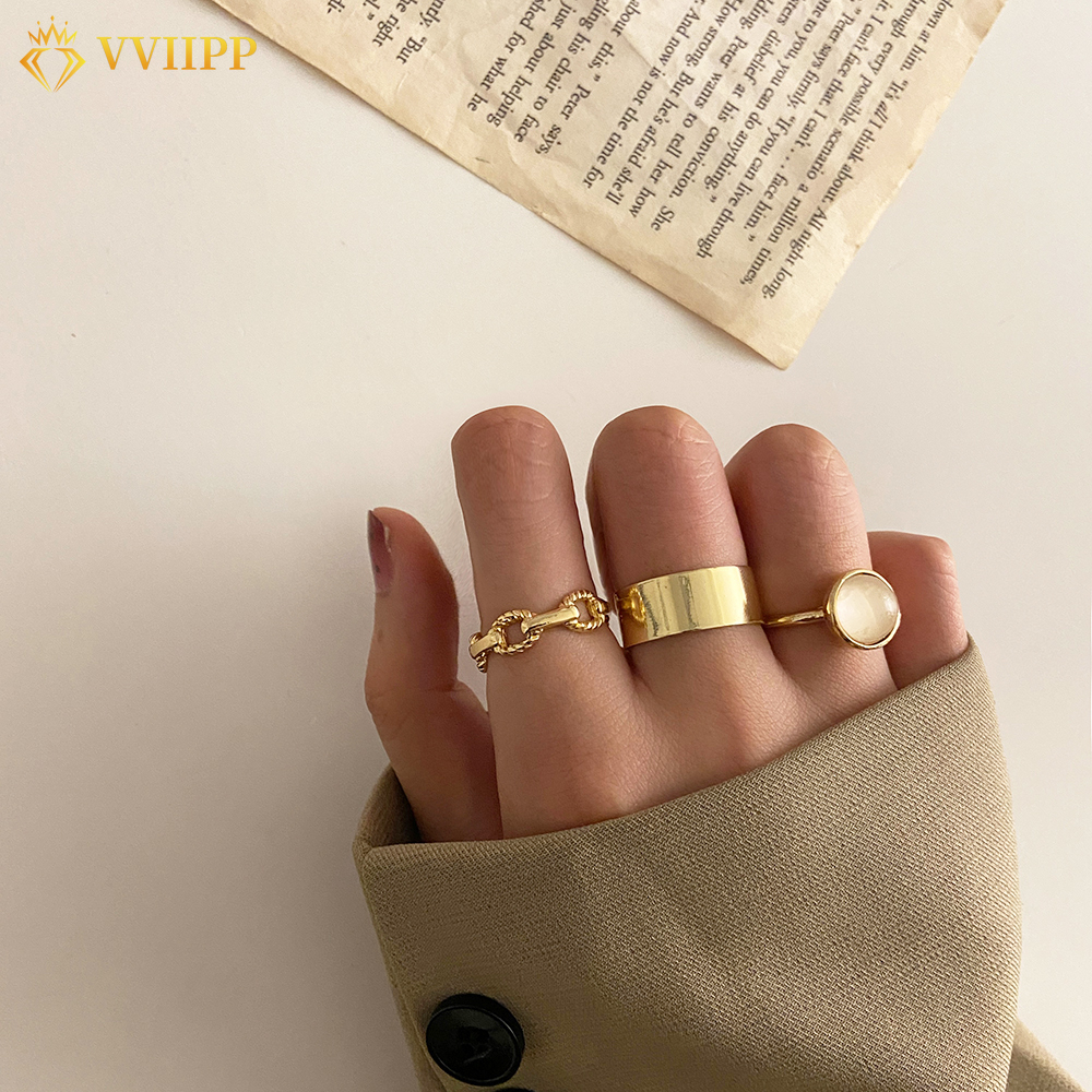 3pcs/set Korean Fashion Simple Chain Gold Rings Retro Temperament Ring Jewelry Accessories