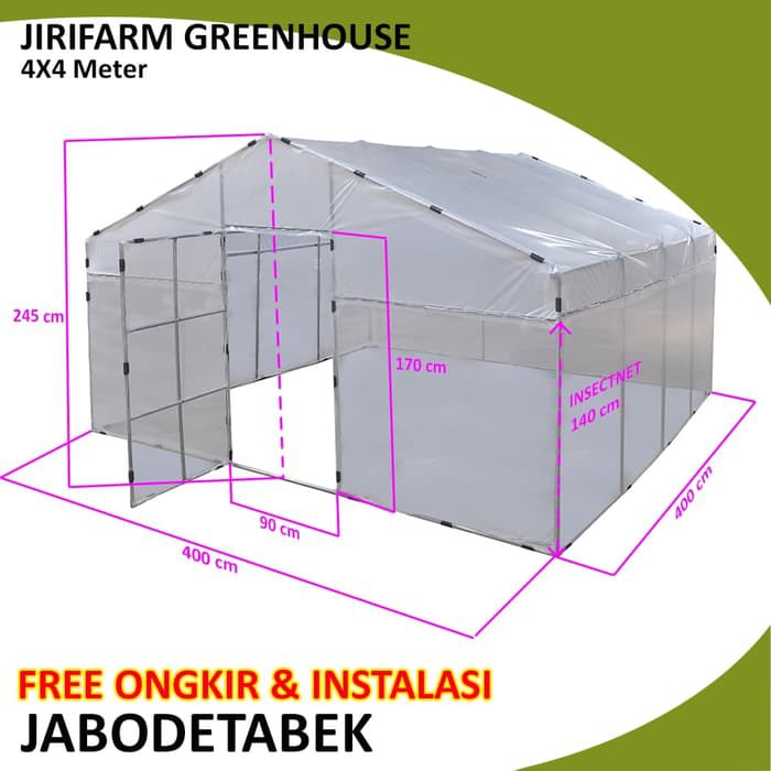 Jirifarm GREEN HOUSE ukuran 4X4 meter KNOCK DOWN Rangka Pipa Besi