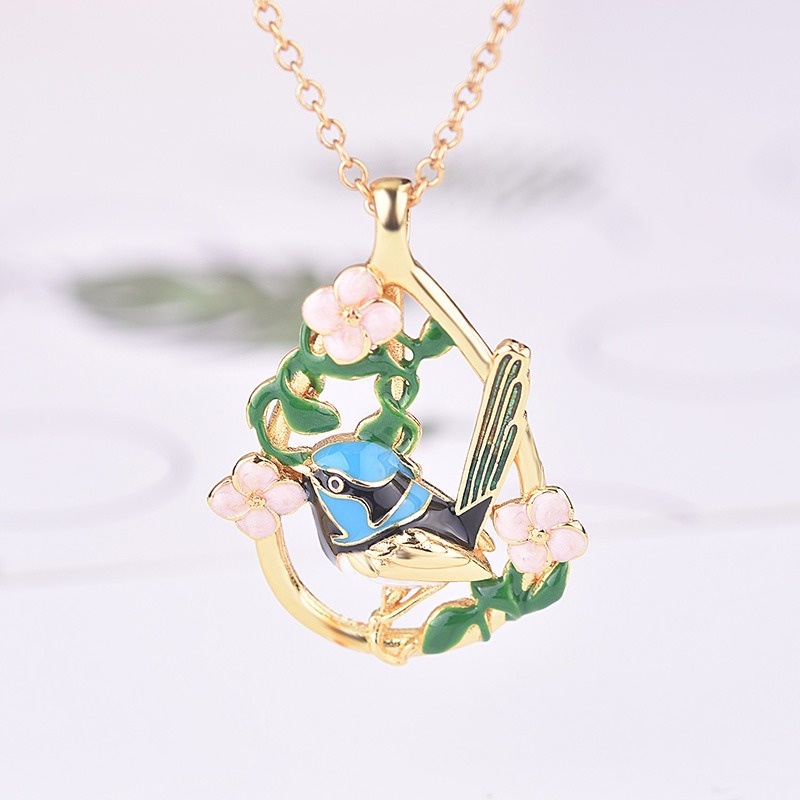 [Ready Stock]Fashion Creative Bird Flower Pendant Vintage Necklace