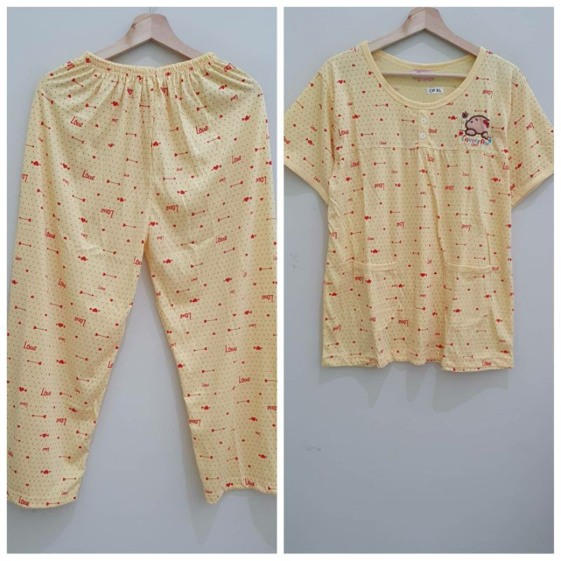 Baju Tidur Babydoll Beris Setelan CP jumbo XL kuning