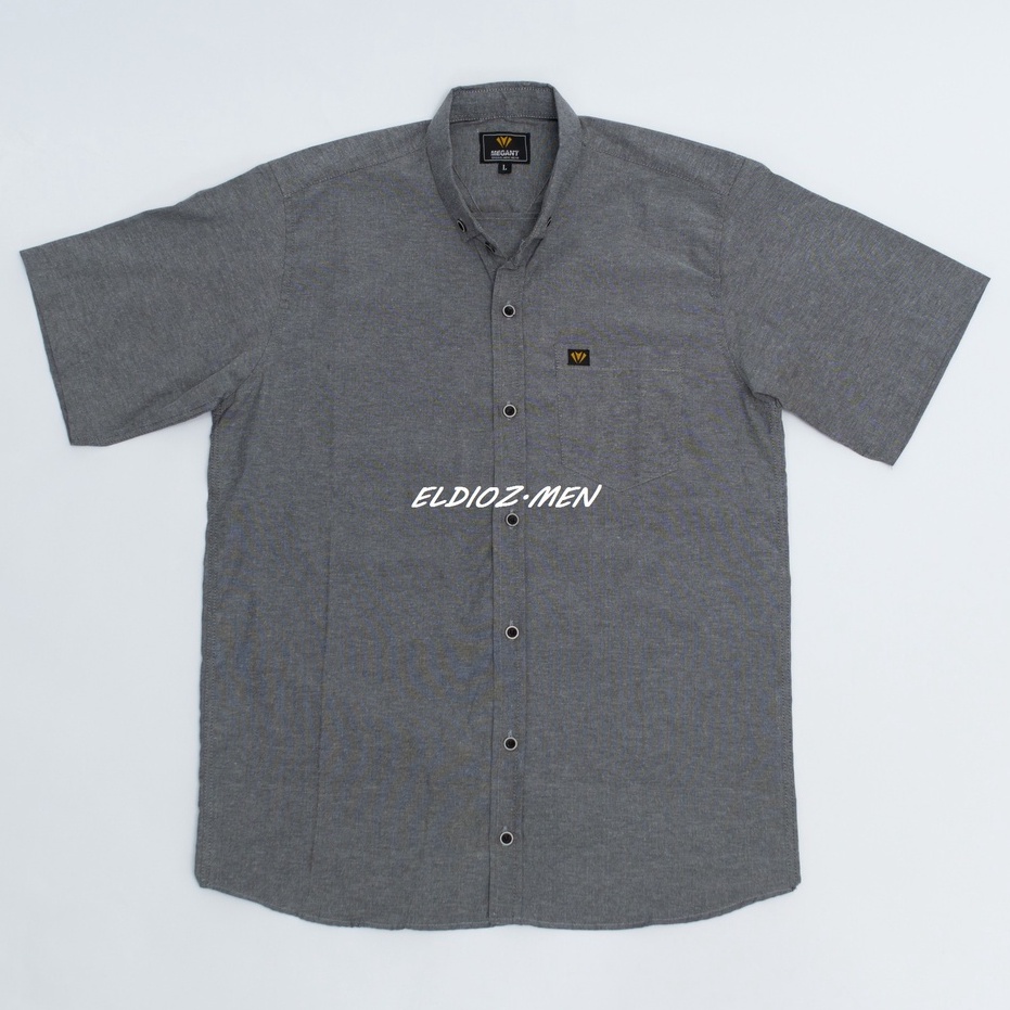 Kemeja Pria Lengan Pendek Model Slim Fit Katun Oxford Hem Pria Abu Tua