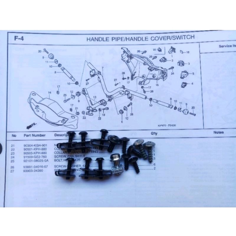 Baut set batok lampu honda kirana 125