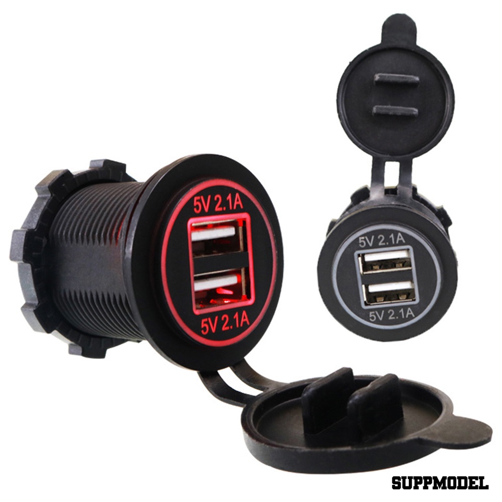 Spm Adapter Charger Dual Port Usb 5v 2.1a Dengan Display Led Untuk Mobil / Motor