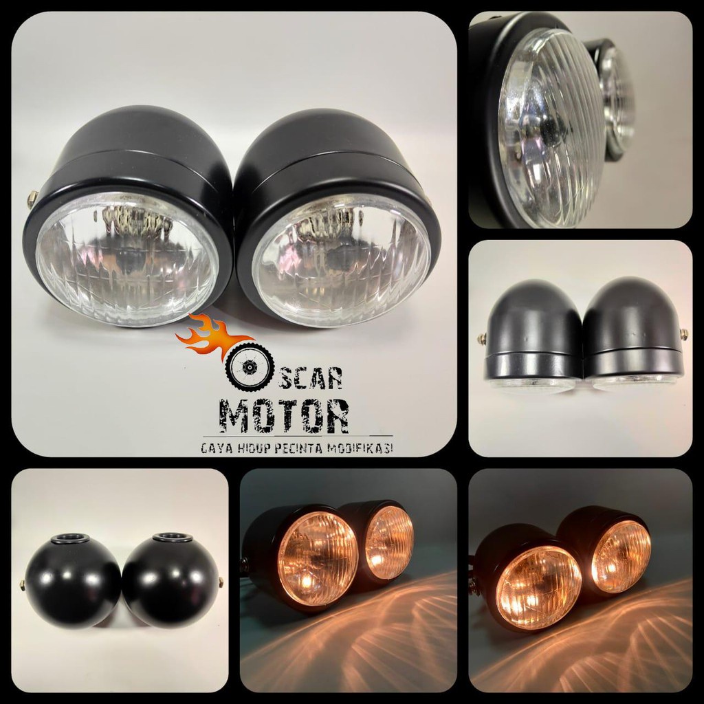 DUAL HEADLAMP LAMPU DEPAN TWINS DOUBLE HARLEY LAMPU 2 MATA DOUBLE HEADLIGHT MOTORCYCLE HEADLAMP IGAW motor