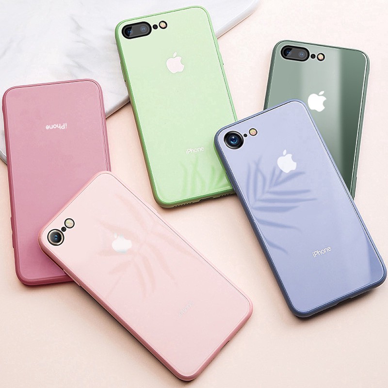 Kasus iPhone Kaca Silikon Casing IPhone  Case apple iphone 11 PRO MAX X 6S 6 7 8 Plus SE2 2020 Tempered Glass Cover Perlindungan lensa cakupan penuh