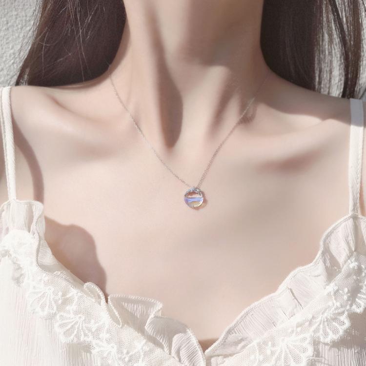 Kalung Rantai Klavikula Pendek Liontin Bulan Bintang Kristal Zircon Bahan 925 Silver Gaya Korea Untuk Wanita