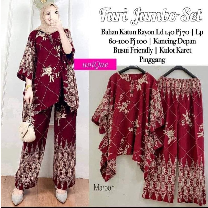 ONE SET WANITA JUMBO WAKA FURI BIG SET SIZE JUMBO BUSUI RESLETING / SET WANITA / SETELAN RAYON / SETELAN JUMBO