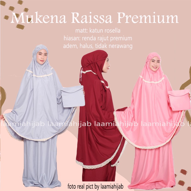 Mukena katun rosella Premium Raissa renda rajut / mukena bali katun micro polos by zamia premium