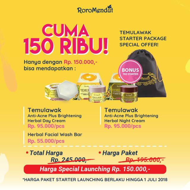 Paket cream jerawat Starter Temulawak RoroMendut