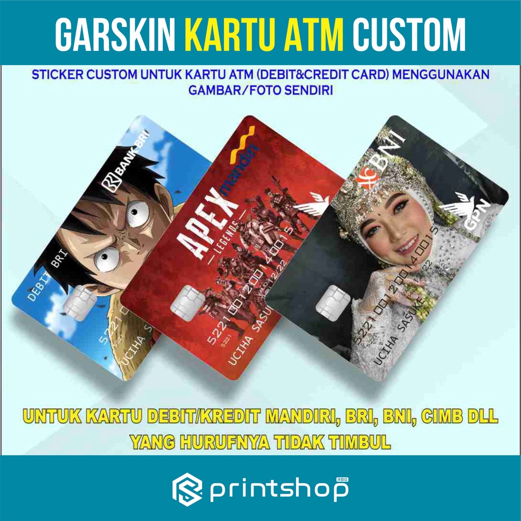 Garskin Kartu Custom / Stiker Kartu / Garskin kartu ATM, Flazz, Emoney - Glossy+Chip