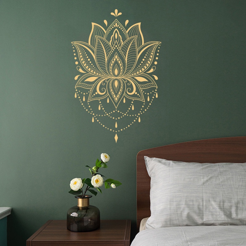 Mary Mandala Bunga Dinding Decals Vinyl Stiker Lotus Yoga PVC Wall Decals Meditasi Kamar Stiker Dekorasi Rumah Self-adhesiv