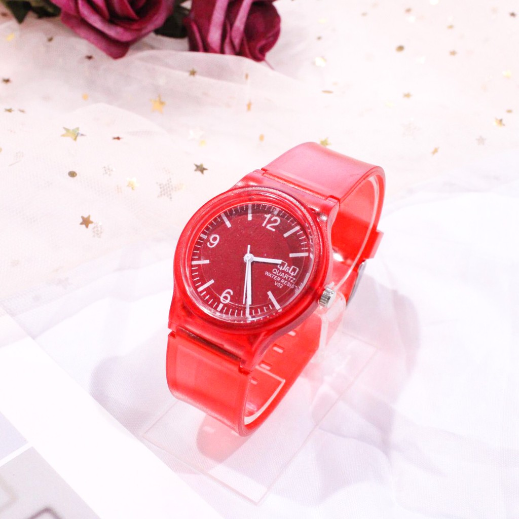 FYGALERY J142 Jam Tangan Transparan Wanita Jam Jelly Unisex Bahan Karet-Merah