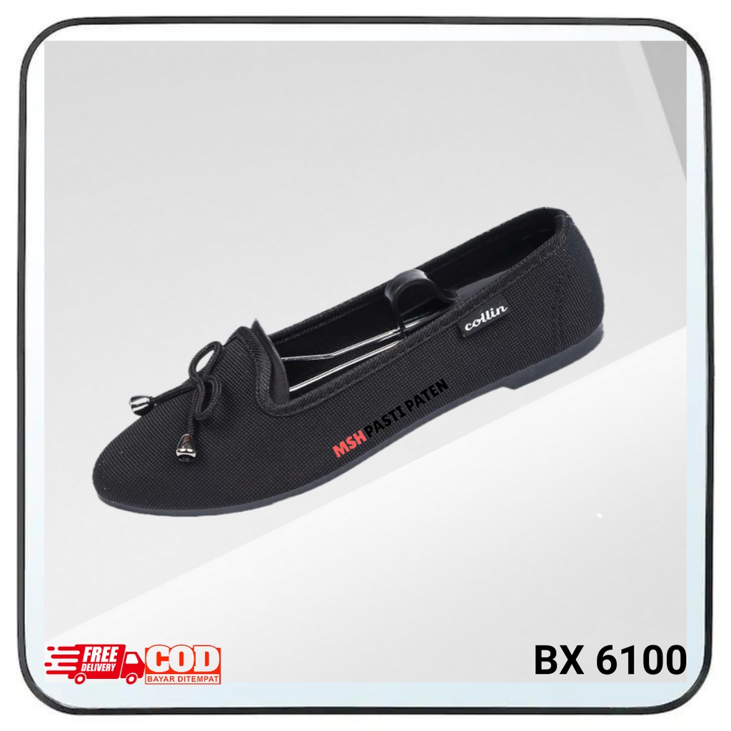 COLIN-Sepatu hitam wanita flatshoes balet bahan kanvas nyaman dipakai original BX6100-H