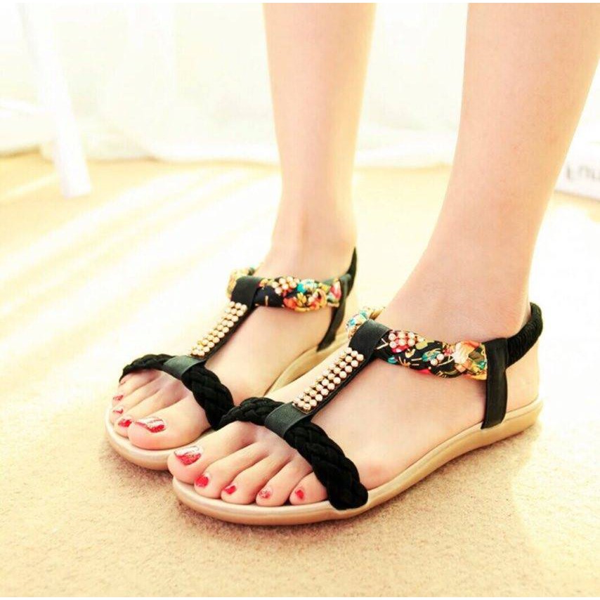 Ikhlasia Sandal  Wanita Teplek  Motif Kepang Bunga TP21 