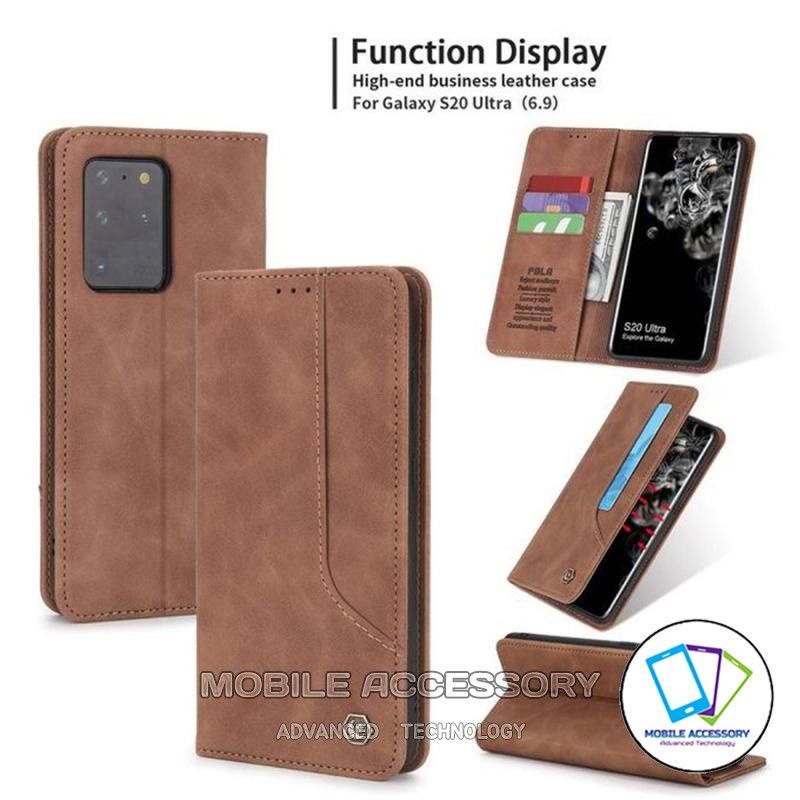 Casing Dompet Samsung S20 Ultra S20Ultra Flip Wallet Pola Leather Case Kulit Kartu Card Standing Cov