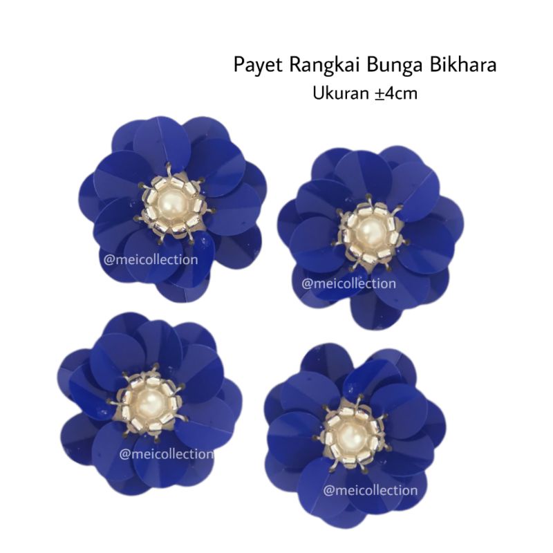 payet rangkai bunga 3d APB Bikhara navy 4cm custom warna kebaya jasa jahit payet permata