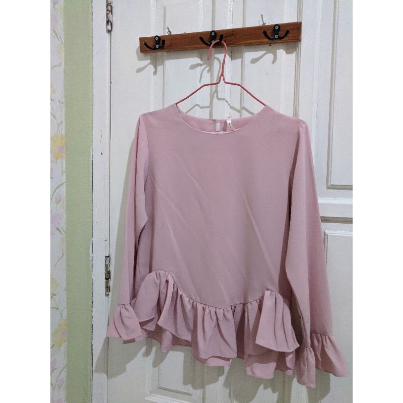atasan korea blouse hijab pink pastel