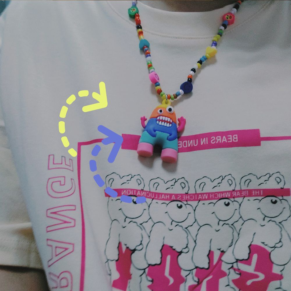 Kalung Rantai Desain Jamur Pelangi Bahan Resin Silika Gel Gaya Korea Harajuku Untuk Wanita