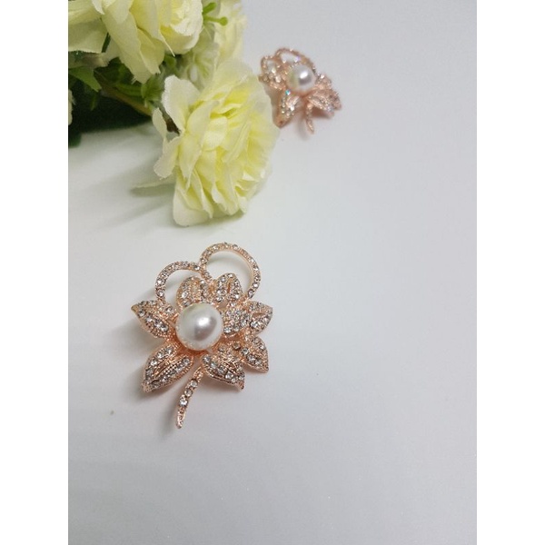 Bros Bunga Mutiara Warna Rose Gold / Bros Hijab / Bros Jilbab