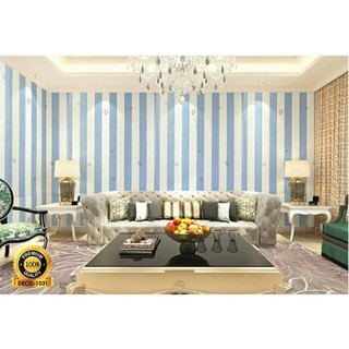 Wallpaper Sticker Dinding Biru  Putih  Garis  Berbintang 45cm 