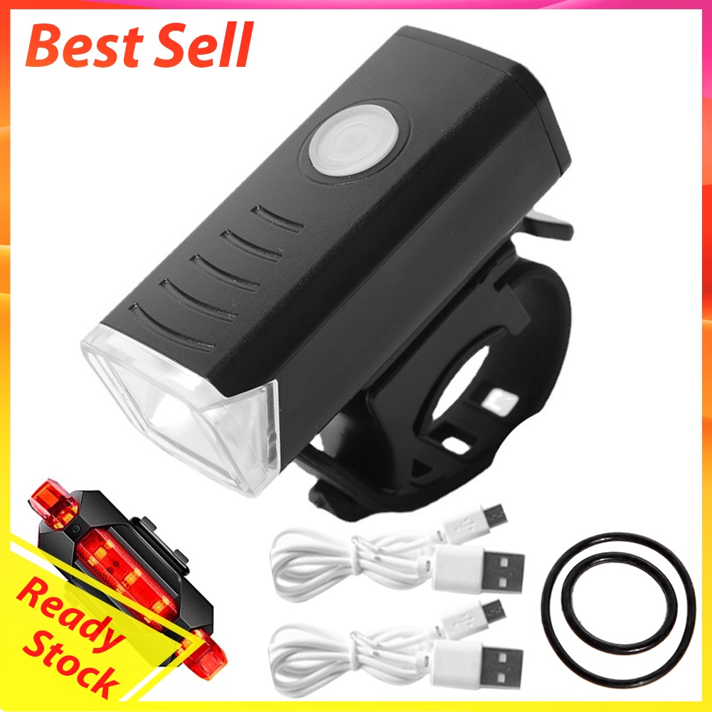 MTB Bike USB Rechargeable Headlight Taillight Set Bicycle Front Back Light