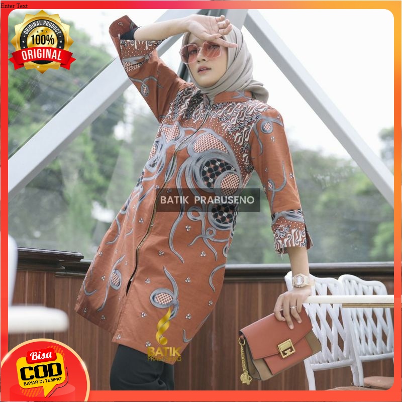 TUNIK TANTRI ATASAN BATIK WANITA LENGAN PANJANG KATUN PRINTING MOTIF BATIK PRABUSENO ORIGINAL BATIK 