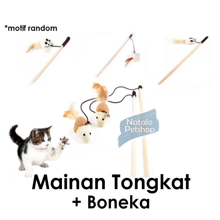 Mainan Tongkat Bulu Boneka Lucu untuk Kucing Berdiri bahan kayu