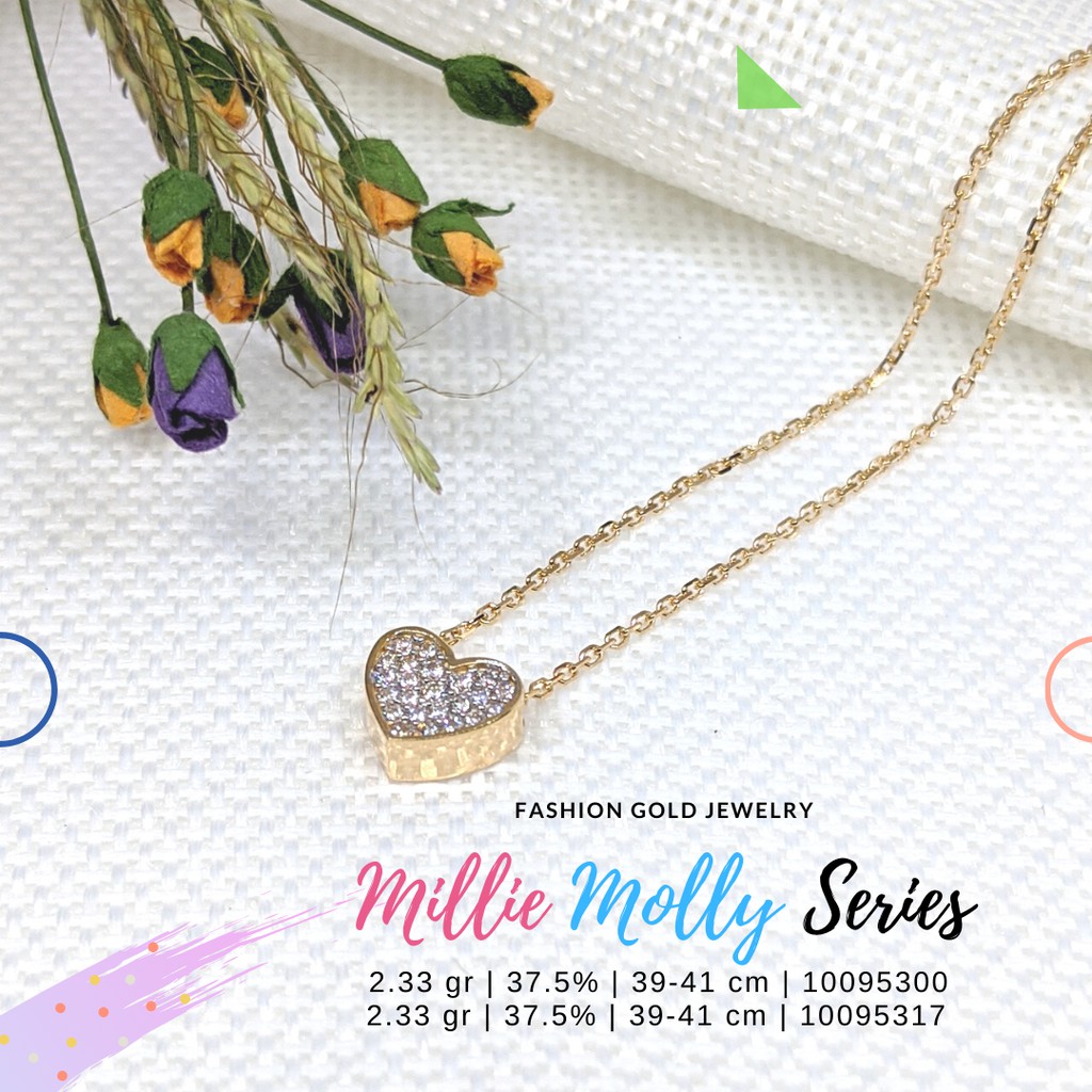 KALUNG EMAS ASLI MILLIE MOLLY LOVE MATA PUTIH STONE KADAR 375