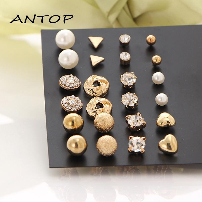 12pcs Anting Wanita Rumbai Mutiara Berlian Liontin Korea Fashion Perhiasan ANTOP