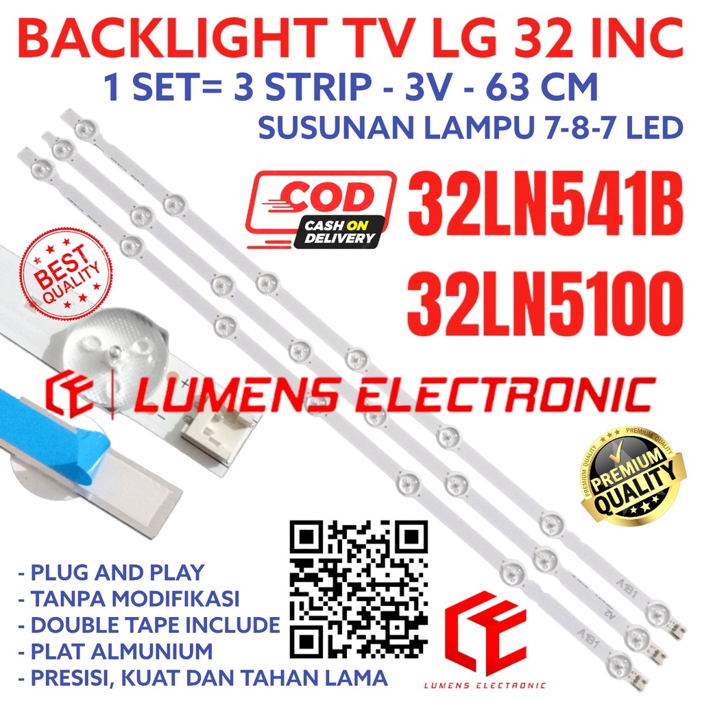 BACKLIGHT TV LG 32 INC 32LN5100 32LN541B 32LN541 32LN LAMPU BL LED 787 3V MATA LENSA CEMBUNG TV LG 7