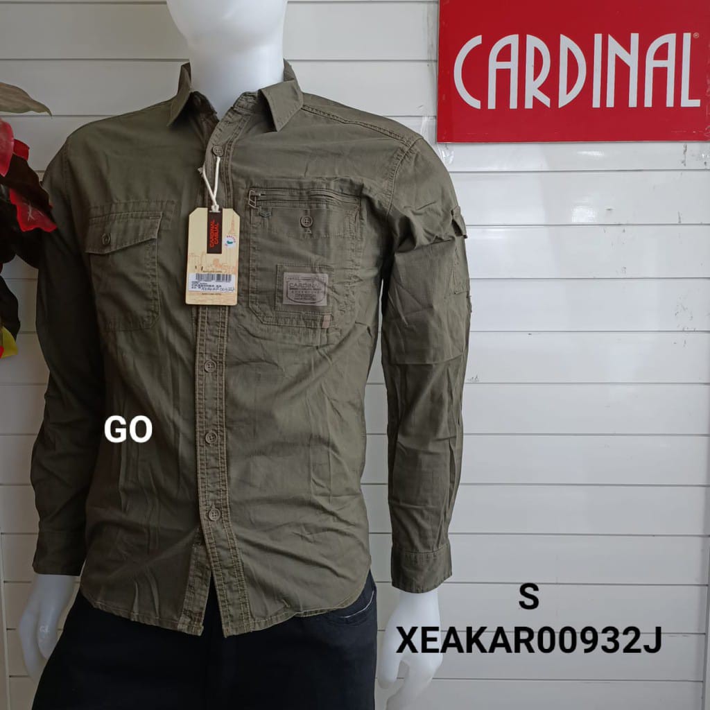 gos S-M CARDINAL KEMEJA CASUAL Pakaian Atasan Pria Kemeja Reguler Hem Casual Santai Lengan Panjang