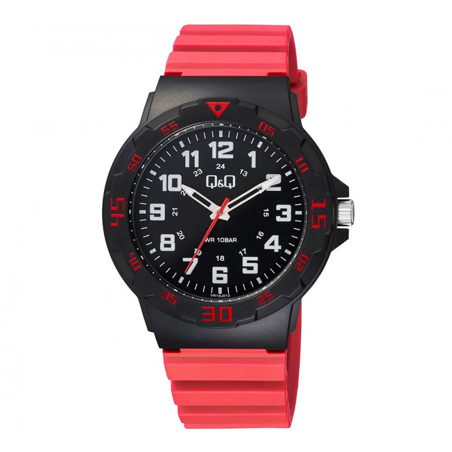 QQ QNQ Q&amp;Q Original Jam Tangan Pria Analog - qq VR18J 013ori - Straps Rubber Merah Anti Air