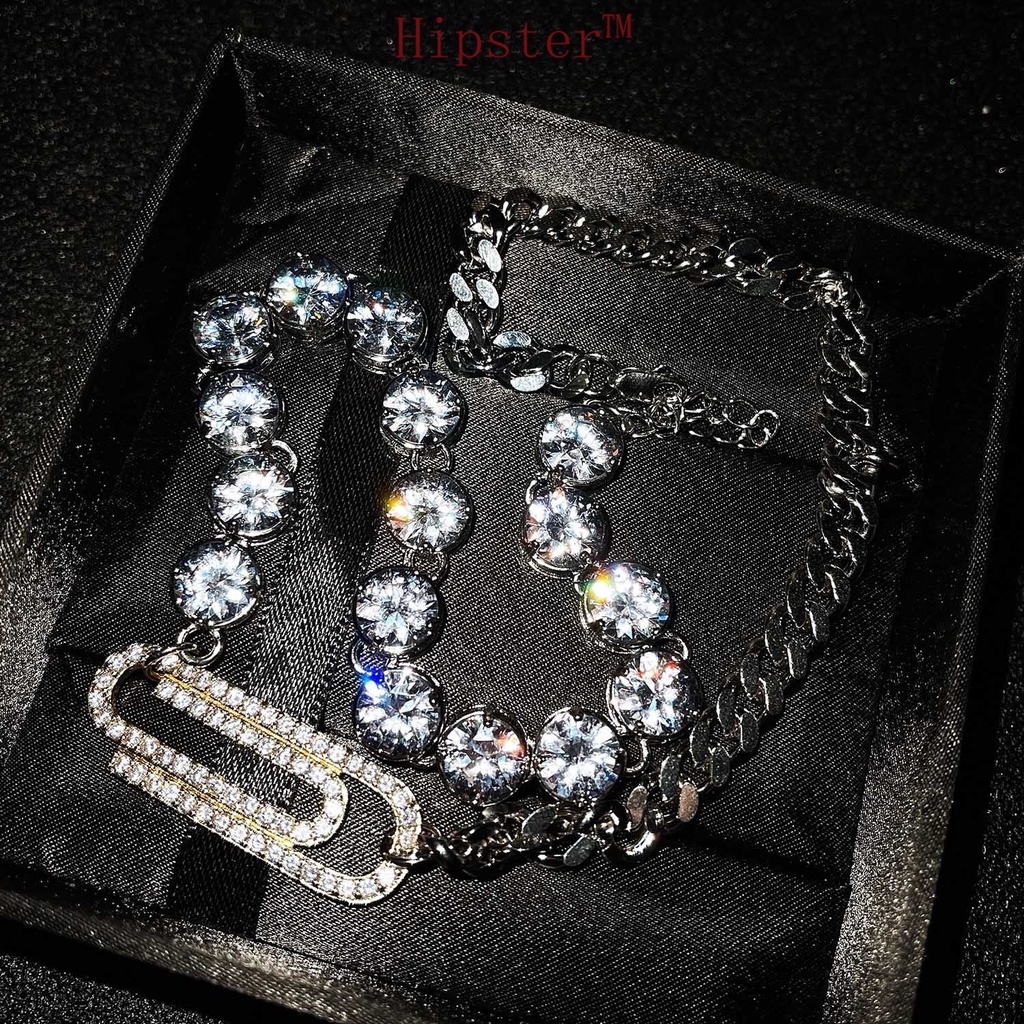 Hot Sale Ins Style Irregular with Personality Micro-Inlaid Diamond Pin Necklace