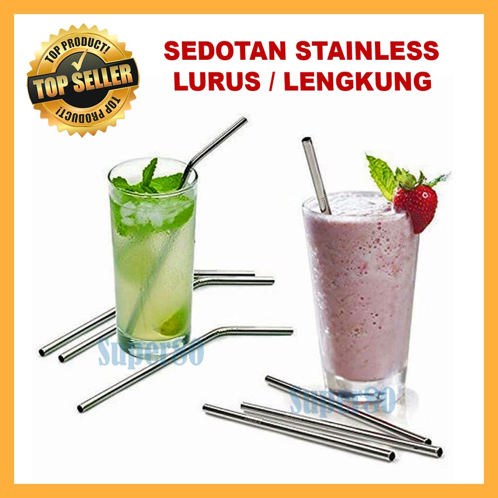 Sedotan Lurus / Lengkung Bengkok Stainless Steel Straw Sikat Pembersih Kantong Pouch Tempat