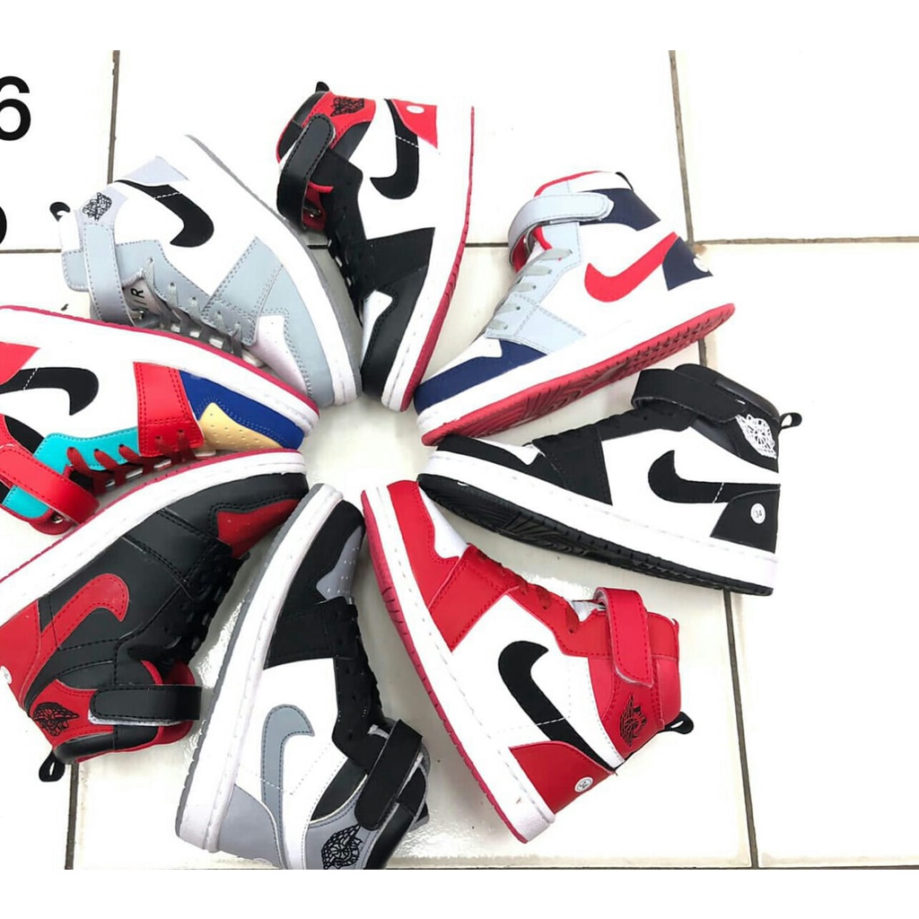 Sepatu nike jordan hitam putih, hitam abu & hitam merah size 31-36