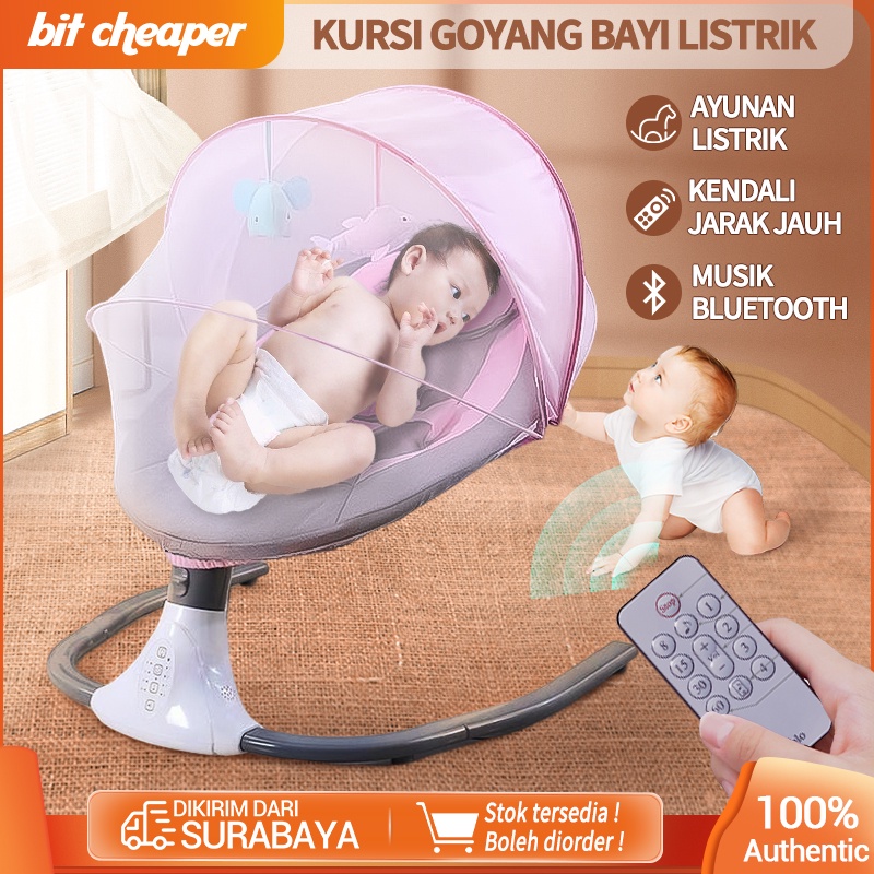 Tempat tidur ayunan remote control tempat tidur bayi yang aman dengan musik bluetooth dengan bantal, mainan dapat dilepas dan dicuci