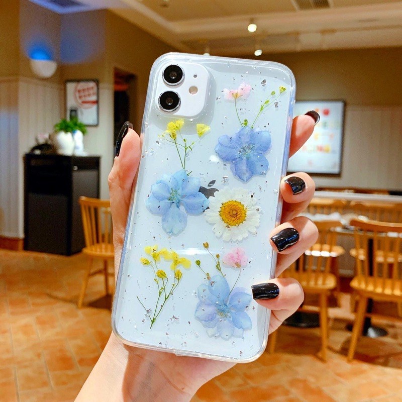 Dried Flower Purple Case Realme iPhone Oppo Vivo Xiaomi Samsung C11 C15 V19 Redmi note 5 6 7 8 9 pro