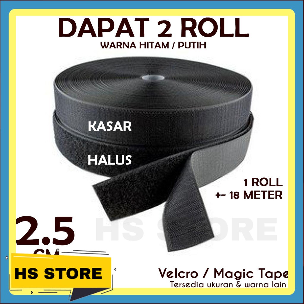 

VELCRO 2,5 CM MAGIC TAPE KASAR HALUS 18 METER HITAM